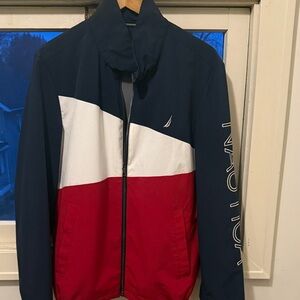 Nautica Men's Navy, White, and Red Windbreaker